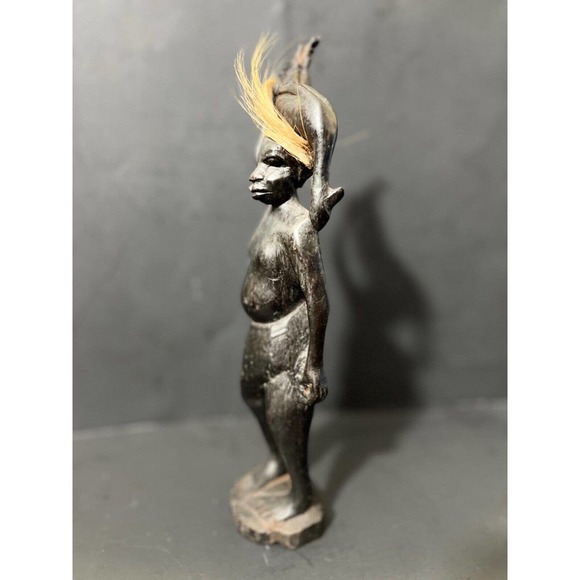 RARE Tribal African Vintage Figurine Ebony Man Wooden Hand Carved Statue 11 Inch - Picture 4 of 8